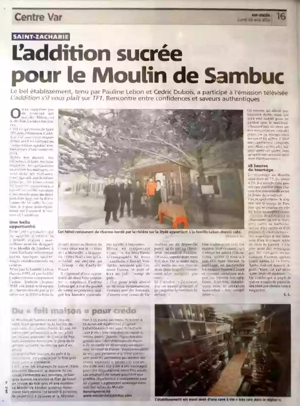 La Presse - Le moulin de la Sambuc - Restaurant Saint-Zacharie - Hotel Restaurant Var